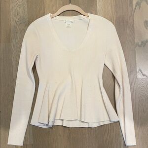 Club Monaco Cream Long Sleeve Peplum lightweight sweater